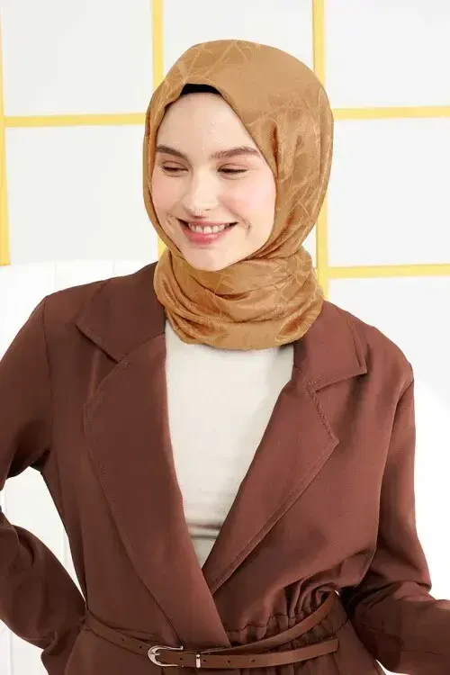 İpeksi Jakar İtalyan Şal Çizgi Desen - Karamel - MADAME POLO