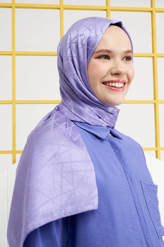 Büşra Fethi İpeksi Jakar İtalyan Şal Çizgi Desen - Violet - 3