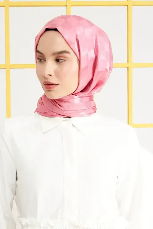İpeksi Jakar İtalyan Şal Dama Desen - Tatlı Pembe 