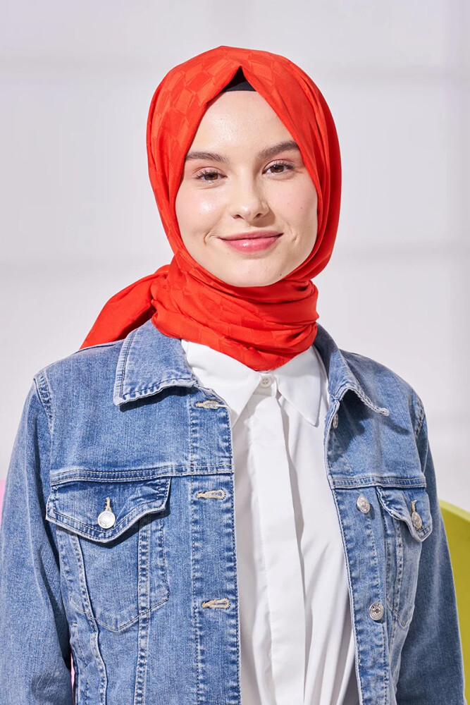 İpeksi Jakar Lara Şal Dama Desen - Mercan - 2