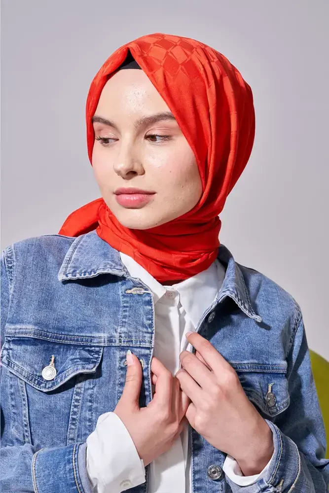 İpeksi Jakar Lara Şal Dama Desen - Mercan - 1