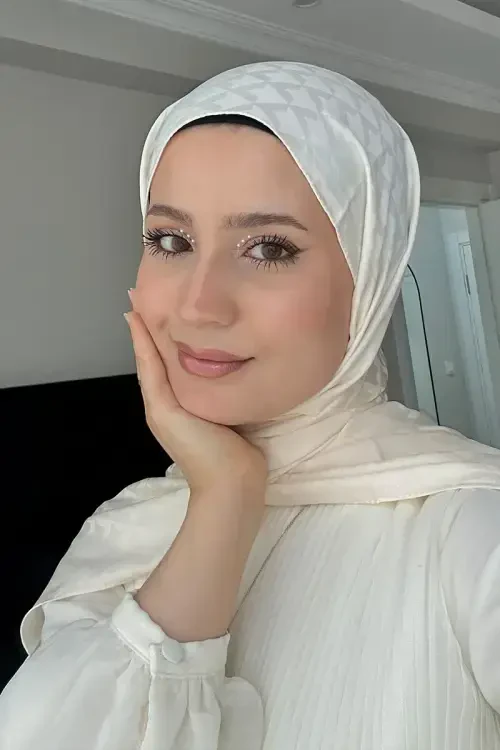 Gizceylan İpeksi Jakar Lara Şal Geometrik Desen - Krem 