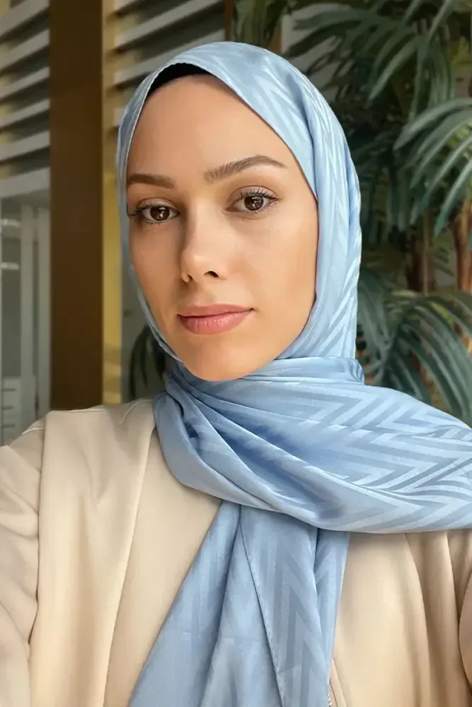İpeksi Jakar Lisa Şal Zikzak Desen - Soft Mavi - MADAME POLO