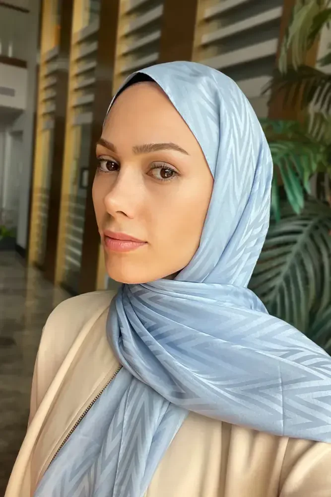 İpeksi Jakar Lisa Şal Zikzak Desen - Soft Mavi - 2
