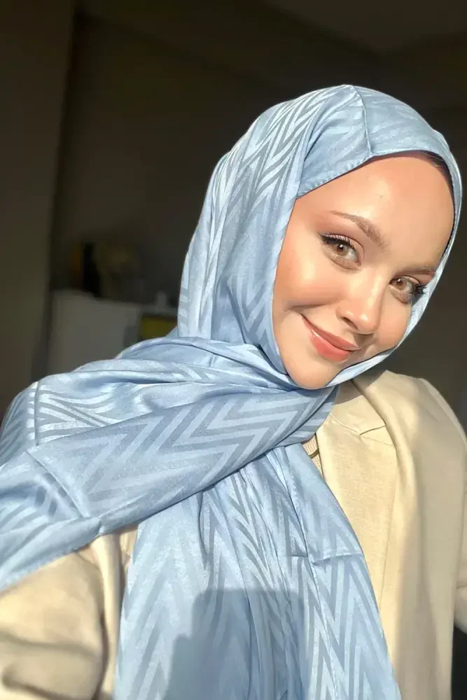 İpeksi Jakar Lisa Şal Zikzak Desen - Soft Mavi - MADAME POLO