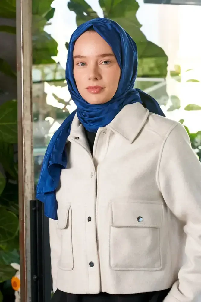 İpeksi Jakar Lisa Şal Fuzz Desen - İndigo - MADAME POLO