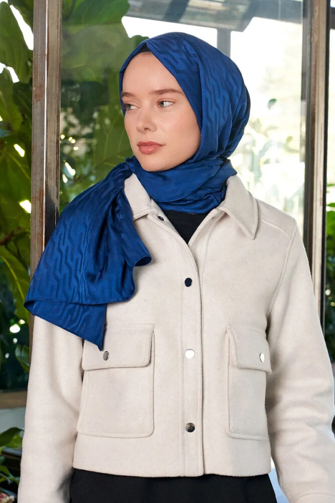 İpeksi Jakar Lisa Şal Fuzz Desen - İndigo - MADAME POLO