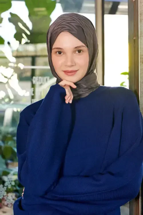 İpeksi Jakar Lisa Şal Zikzak Desen - Füme 