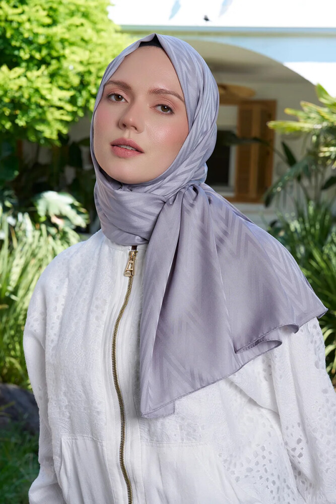 İpeksi Jakar Lisa Şal Zikzak Desen - Gri - MADAME POLO