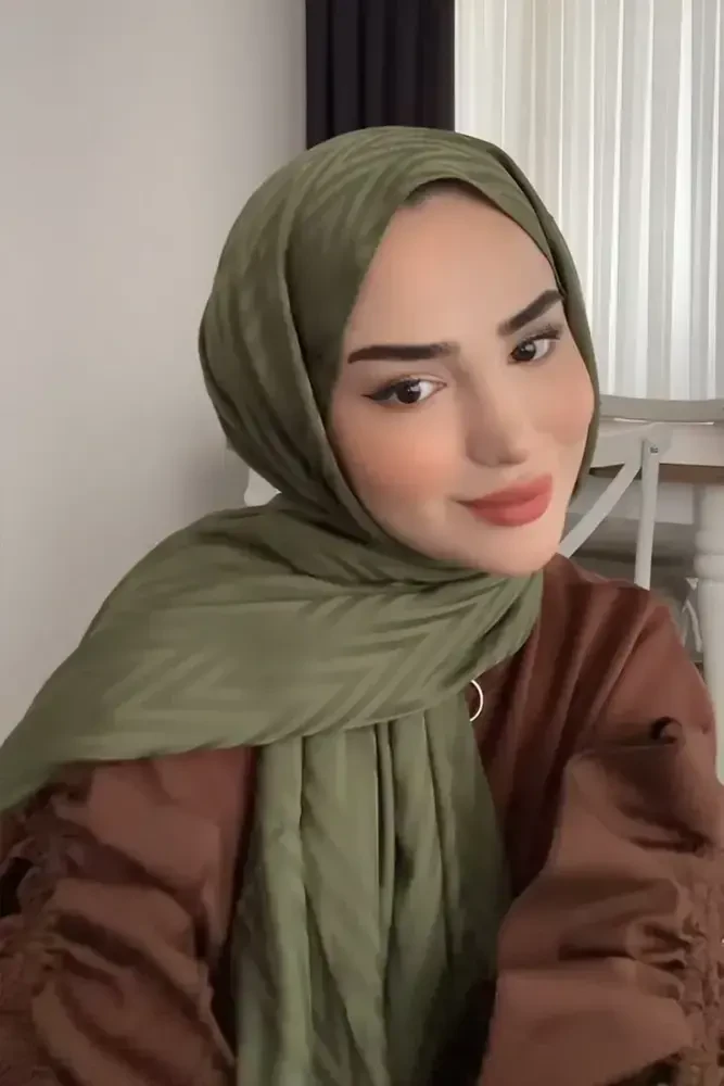 Tuğçe Gece İpeksi Jakar Lisa Şal Zikzak Desen - Haki - 1
