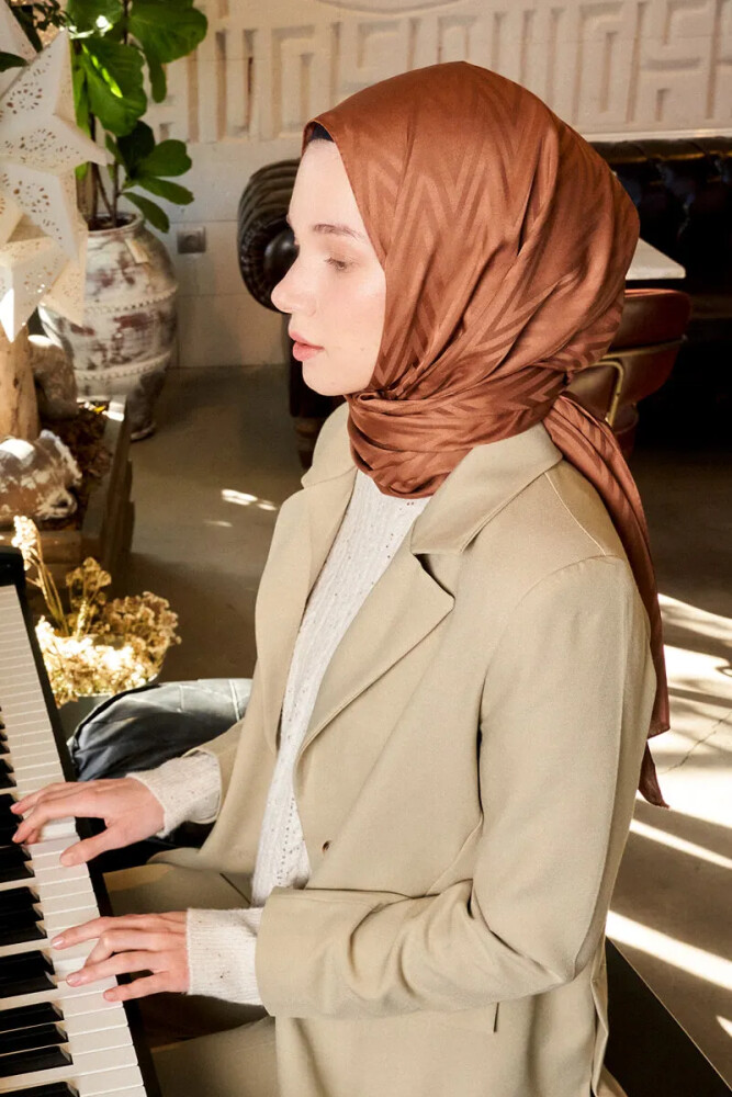 İpeksi Jakar Lisa Şal Zikzak Desen - Kahverengi - 2