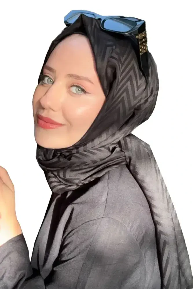 Aybüke Nur Demirci İpeksi Jakar Lisa Şal Zikzak Desen - Siyah - 1