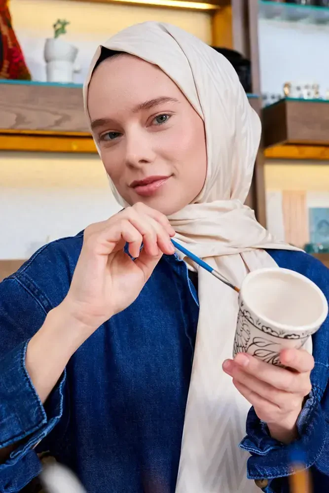 Aybüke Nur Demirci İpeksi Jakar Lisa Şal Zikzak Desen - Taş - 4