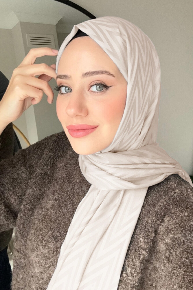 Aybüke Nur Demirci İpeksi Jakar Lisa Şal Zikzak Desen - Taş - 1