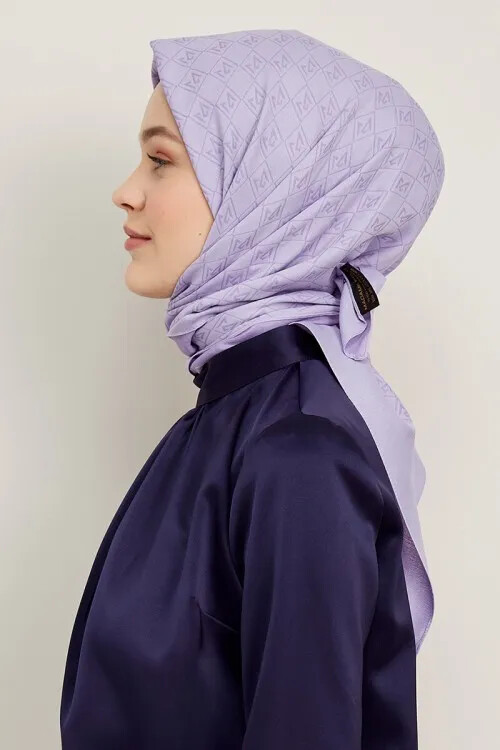 İpeksi Jakar Monogram Desen Eşarp - Lila - 1