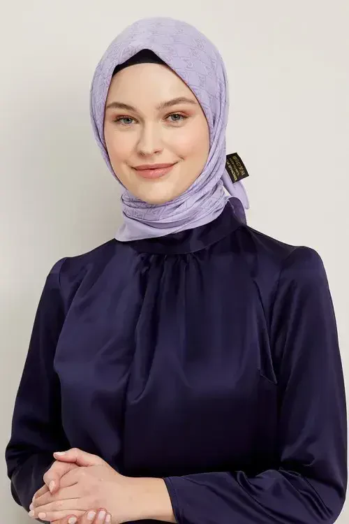 İpeksi Jakar Monogram Desen Eşarp - Lila - 2
