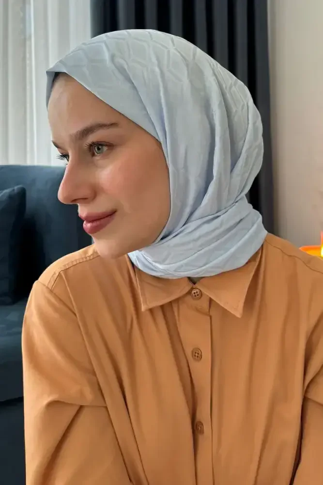 İpeksi Jakar Nova Şal Baklava Desen - Soft Mavi - MADAME POLO