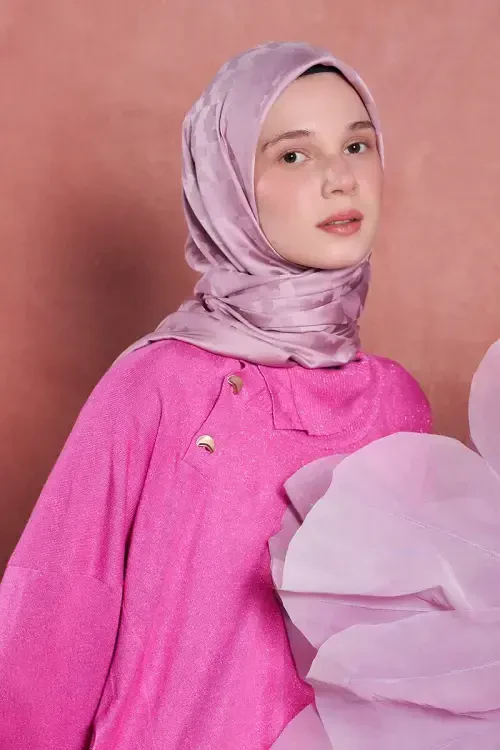 İpeksi Jakar Safir Eşarp Kazayağı Desen - Lila 