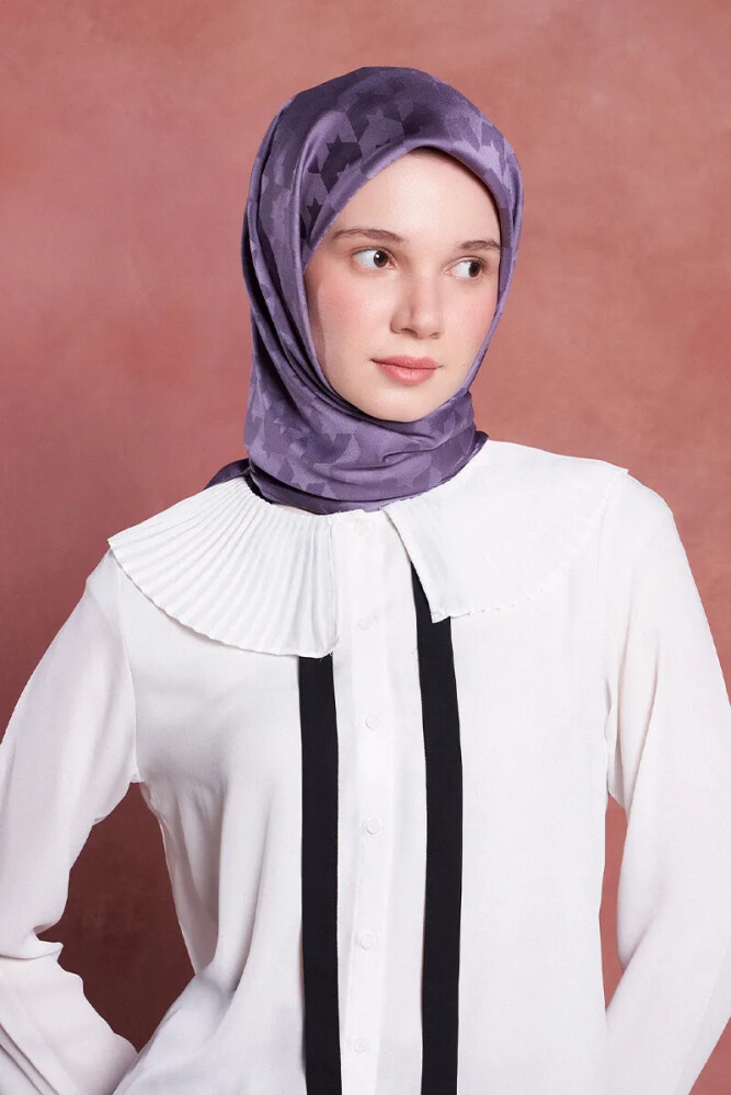 İpeksi Jakar Safir Eşarp Kazayağı Desen - Mor - 2