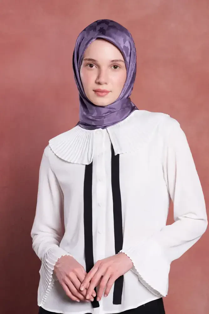İpeksi Jakar Safir Eşarp Kazayağı Desen - Mor - 1