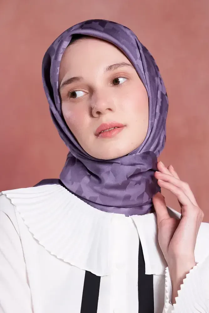 İpeksi Jakar Safir Eşarp Kazayağı Desen - Mor - 3