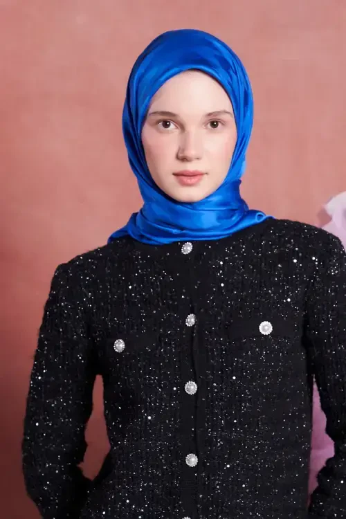 İpeksi Jakar Safir Eşarp Kazayağı Desen - Saks 
