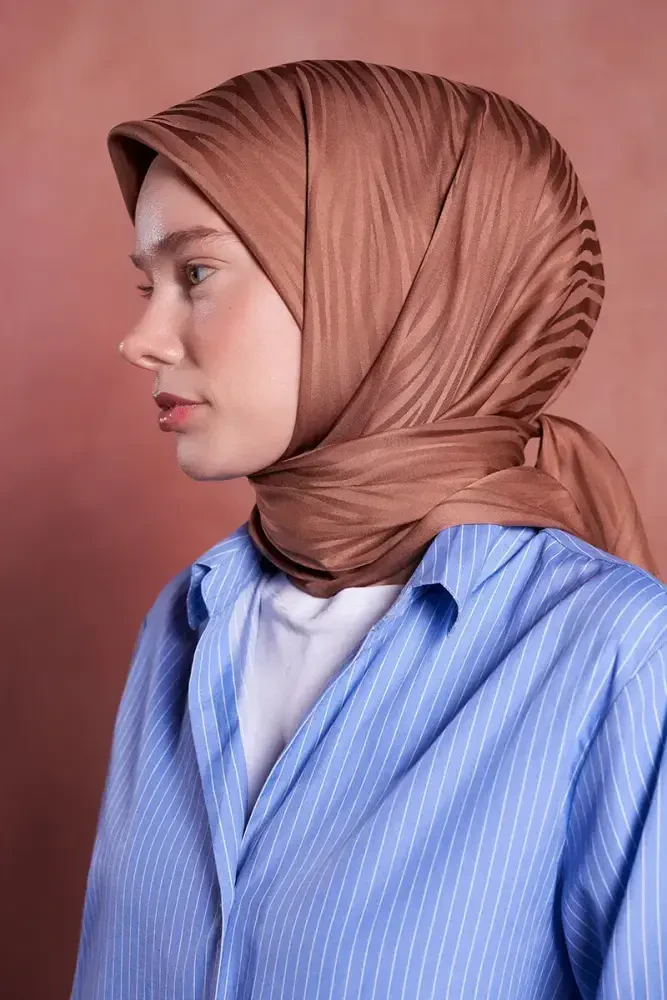 İpeksi Jakar Safir Eşarp Zebra Desen - Kahverengi - 4