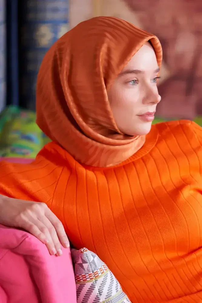 İpeksi Jakar Safir Eşarp Zebra Desen - Şeftali - 4