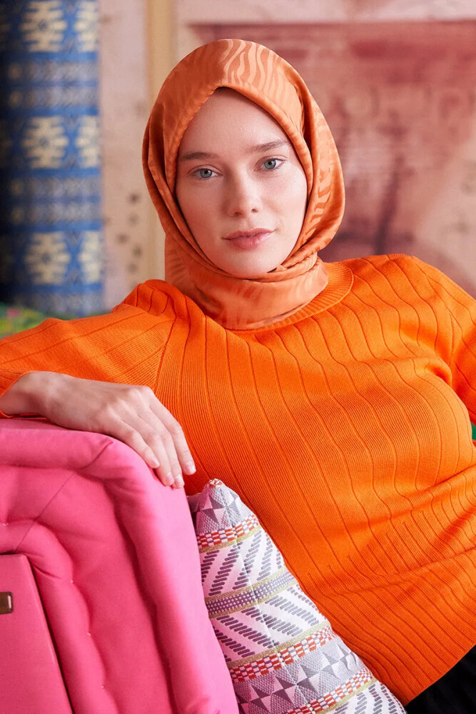 İpeksi Jakar Safir Eşarp Zebra Desen - Şeftali - 2