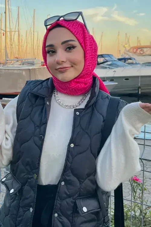 Amine Nur Jakar Laby Desen Şal - Fuşya - 1