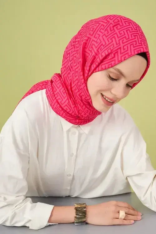 Amine Nur Jakar Laby Desen Şal - Fuşya - 4