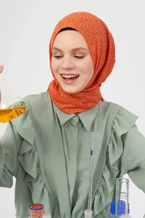 Jakar Laby Desen Şal - Orange - 4