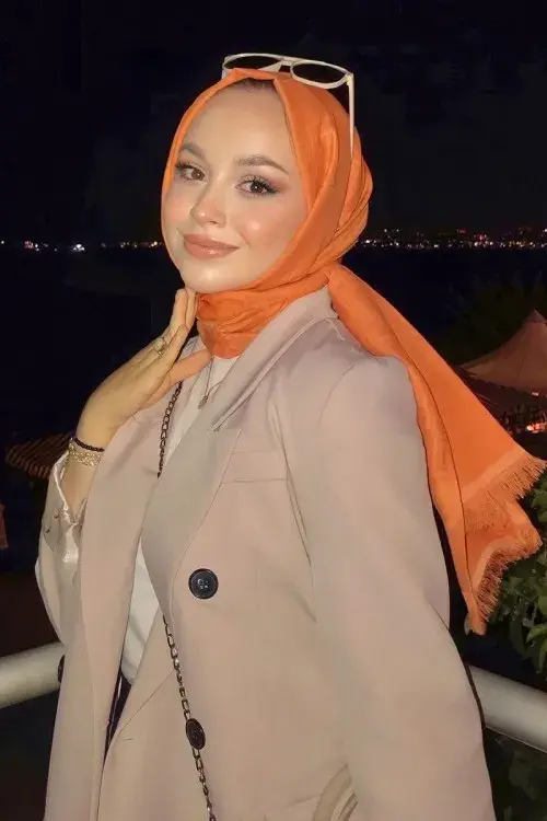 Feride Uludağ Jakar Laby Desen Şal - Orange - 1