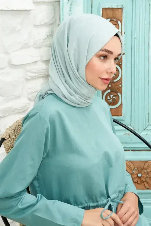 Jakar Pamuk Şal / Botanik Desen - Turkuaz Mavisi - MADAME POLO