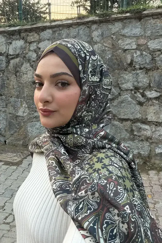 Katre Desenli Pamuk Dokulu Şal - Acı Kahve - 1