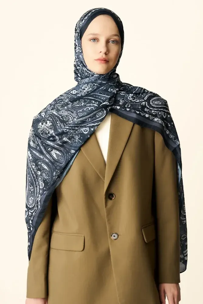 Katre Desenli Pamuk Dokulu Şal - Siyah - MADAME POLO