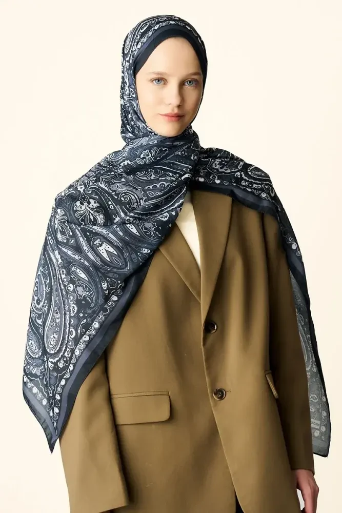 Katre Desenli Pamuk Dokulu Şal - Siyah - 3