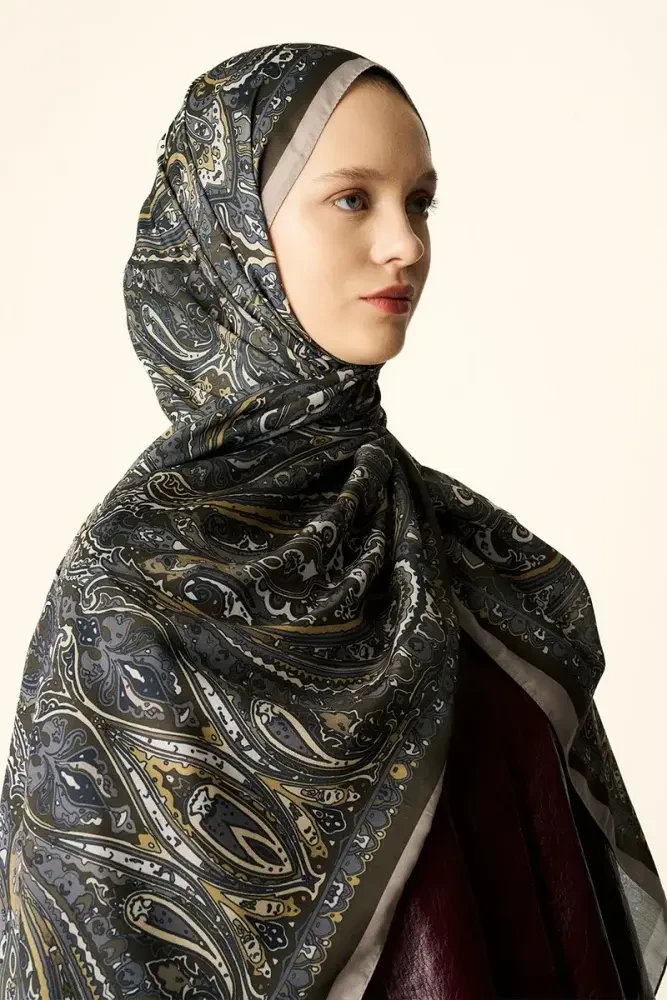 Katre Desenli Pamuk Dokulu Şal - Yeşil - MADAME POLO