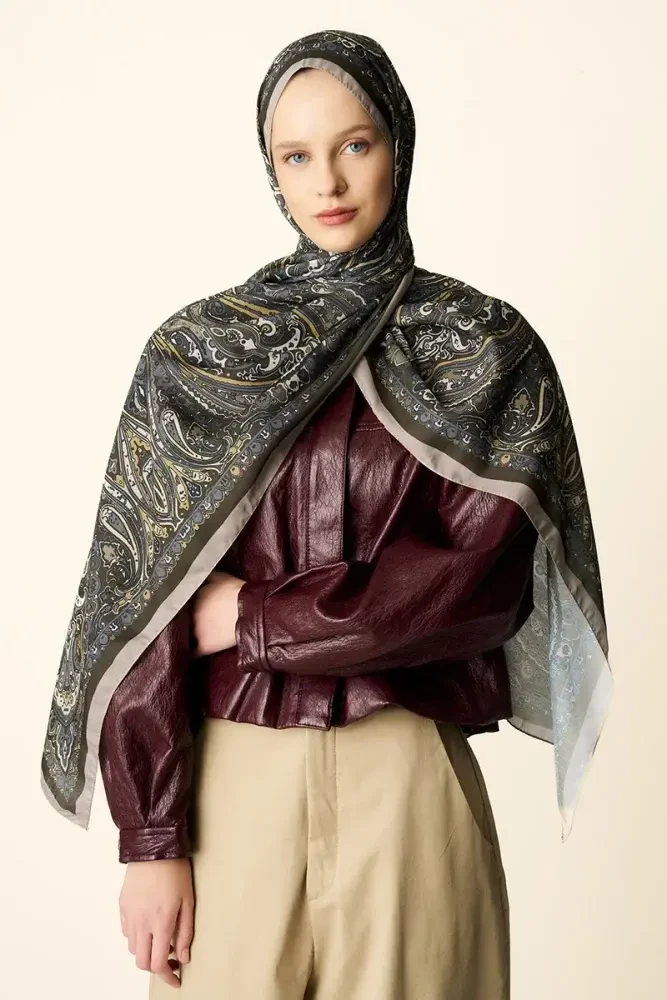 Katre Desenli Pamuk Dokulu Şal - Yeşil - MADAME POLO