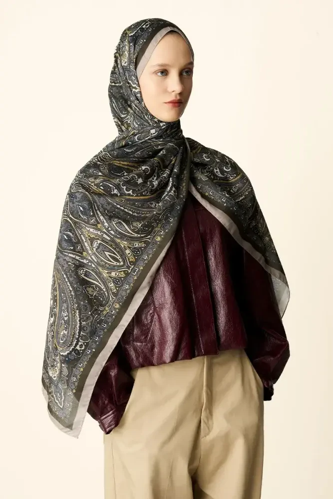 Katre Desenli Pamuk Dokulu Şal - Yeşil - MADAME POLO