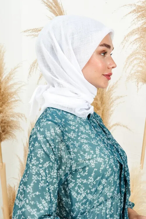 Keten Vual Eşarp - Beyaz - 1