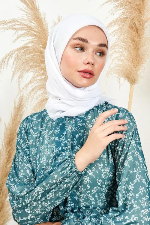 Keten Vual Eşarp - Beyaz - 3