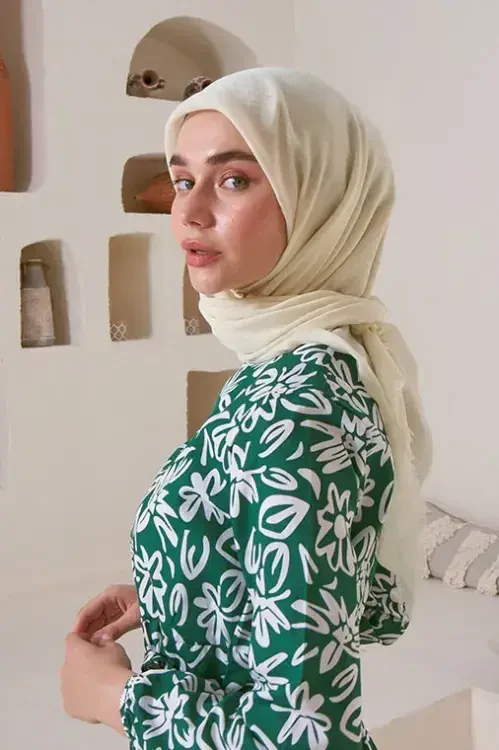 Keten Vual Eşarp - Krem - 1