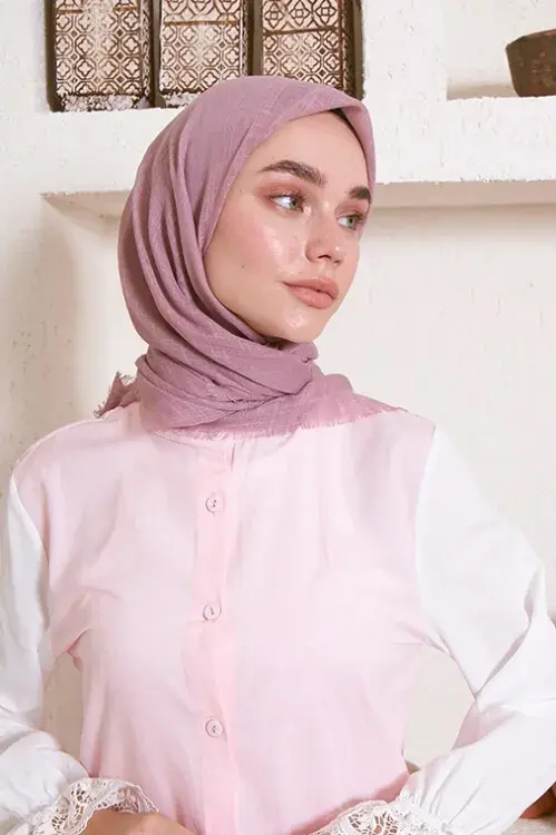 Keten Vual Eşarp - Pastel Pembe - 4