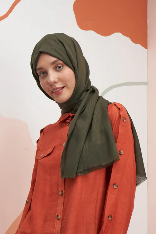 Keten Vual Şal - Haki - 1