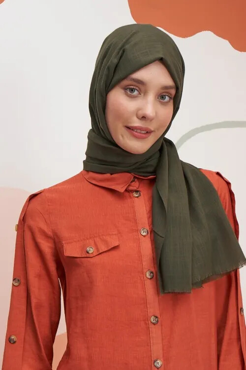 Keten Vual Şal - Haki - 3