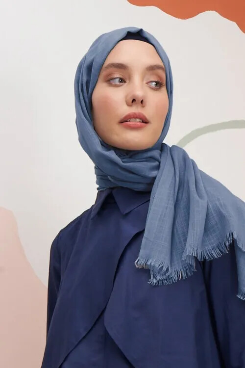 Keten Vual Şal - İndigo - 1