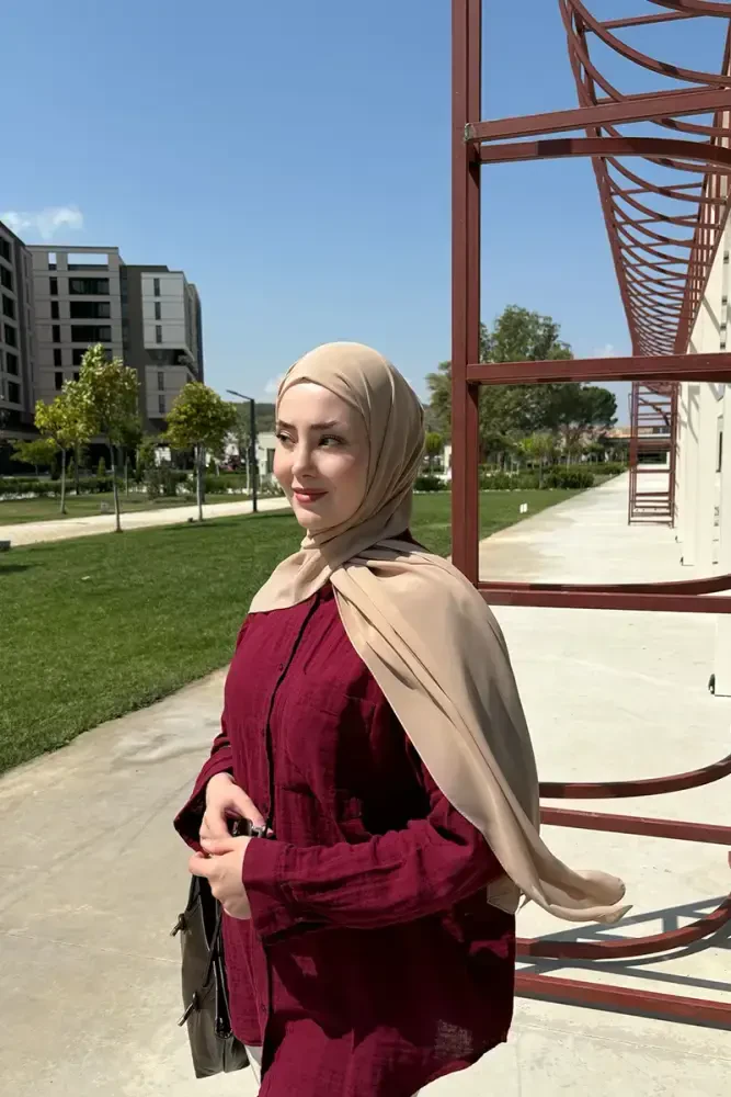 Krep Şifon Şal - Bej - MADAME POLO