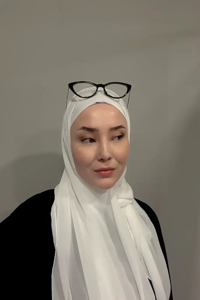 Krep Şifon Şal - Beyaz - MADAME POLO