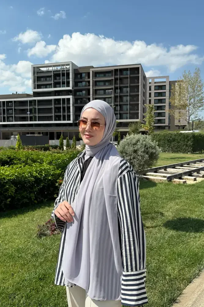 Krep Şifon Şal - Gri - MADAME POLO